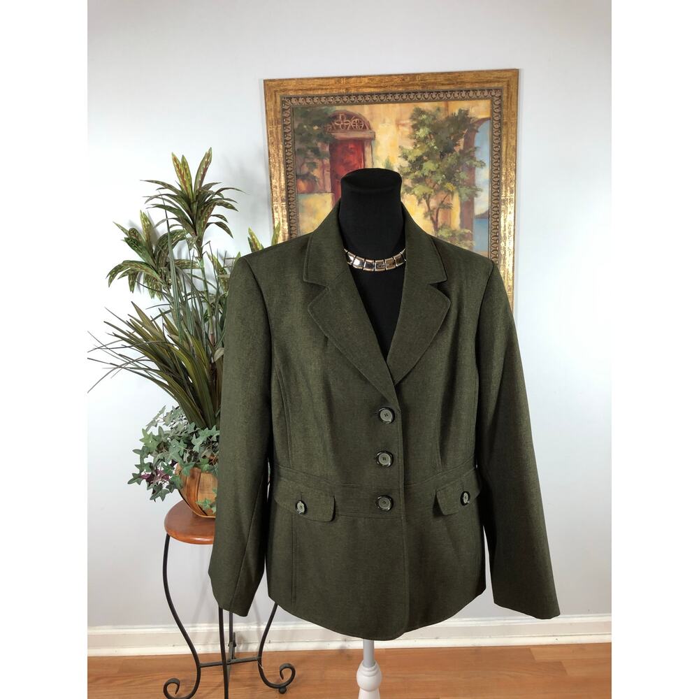 Jones Wear Suit Women Size 16 Gray Lapel Notch Collar Pocket Long Sleeve Preppy